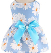 KUTKUT Small Girl Dog & Cat Flower Pattern Dress with Lovely Bow Pet Apparel | Puppy Dress Birthday Pet Apparel Dress | Frock Dress For ShihTzu, Poodle etc